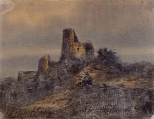 منظر لأطلال قلعة Arques la Bataille (Arques-la-Bataille) رسم بواسطة Victor Hugo (1802-1885) من القرن التاسع عشر Dim 17،4x22 cm مرسيليا وشاتو بورلي ومتحف الفنون الزخرفية والخزان والأزياء بواسطة فيكتور هوغو