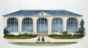 رسم توضيحي لـ Orangerie at Bellombre (عنابي) من "Habitations Champetres" المنشور في باريس ، حوالي 1895 (كروموليثو)