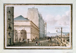منظر لسوق الدواجن الجديد ، الواقع في Quai des Augustins بالقرب من Pont-Neuf ، باريس ، ج. 1810 (ألوان مائية)