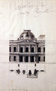 تصميم لواجهة منزل ملكي (قلم وحبر بغسالات رمادية) بواسطة فيكتور لويس