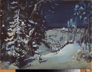 ديكور تحضيري للمسرحية المسرحية "La demoiselle des neiges" للمخرج ألكسندر أوستروفسكي (1823-1886) (تصميم مسرحي لمسرحية Snow Maiden من تأليف A Ostrovsky) La foret enneigee - عمل فيكتور ميخائيلوفيتش فاسنيتسوف (1848-1926) ، زيت على كاليفورنيا بواسطة فيكتور ميخائيلوفيتش فاسنيتسوف