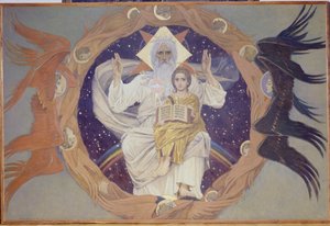 الثالوث المقدس ، رسم تحضيري لكاتدرائية ألكسندر نيفسكي في وارسو ، 1907 بواسطة فيكتور ميخائيلوفيتش فاسنيتسوف