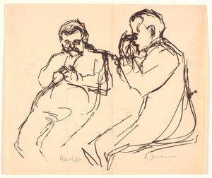 رسم الشكل. رجلان جالسان: Aarsleff و P. Johansen بواسطة Viggo Johansen
