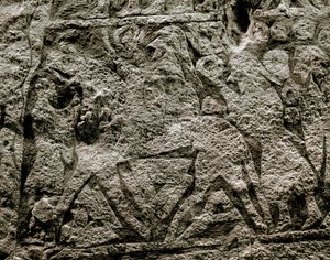 The dead riding the horse of Odin, detail of a viking funerary stone, 7th-8th century AD بواسطة الفايكنج