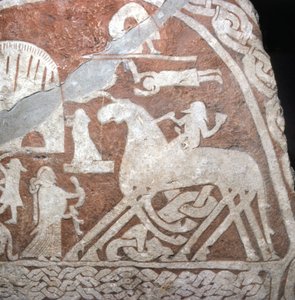 Wotan (أودين) ، على حصانه ذو الثمانية أرجل سليبنير - Viking Runes من جزيرة جوتلاند (السويد)