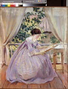 "La brodeuse" (التطريز) Peinture de Viktor (فيكتور) Elpidiforovich Borisov-Musatov (Borisov Musatov) (1870-1905) 1901 متحف الدولة الروسي ، سانت بيترسبورغ