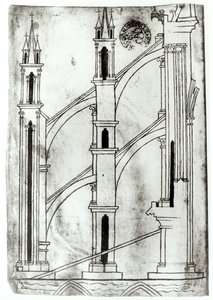 السيدة 19093 f.32v مقطع من الجدار وقوس مصلى كاتدرائية ريمس (نسخة بالفاكس) بواسطة فيلارد دي هونيكورت