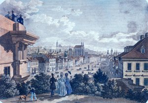 سوق الخيل في ساحة فاتسلاف ، براغ ، 1835 (نقش الفولاذ الملون) بواسطة فينسنت وجيسلر ، ف