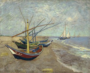 قوارب الصيد على الشاطئ في Saintes-Maries-de-la-Mer بواسطة فنسنت فان جوخ