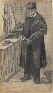 رجل يصقل حذاء ، 1882 (طباشير أسود وغسل رمادي ، مع ارتفاع أبيض على ورق منسوج) بواسطة فنسنت فان جوخ