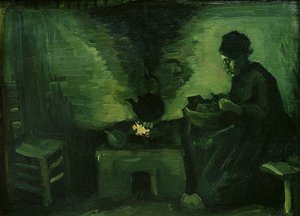 امرأة فلاحية بالقرب من الموقد ، c.1885 (زيت على قماش موضوعة على متنها) بواسطة فنسنت فان جوخ