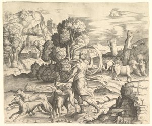 ديانا الصيادة في منظر طبيعي ، كاليفورنيا. 1530-42. بواسطة فينسينزو كاتشيانميسي