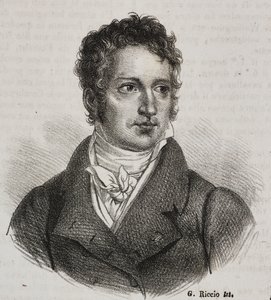 Portrait of Vincenzo Camuccini (1771-1844), Italian painter and restorer, lithograph by Gaetano Riccio from Poliorama Pittoresco, n 16, November 23