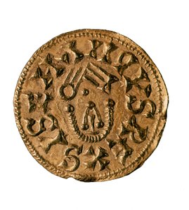 Tremissis (أو تريينز) للملك Sisenand ، يلقي في Tarraco ، إسبانيا ، القرن السابع (عملة معدنية)