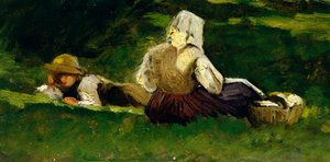 امرأة وفتى جالسان مستلقيان على العشب ، بقلم فيتوريو أفوندو (1836-1910).
