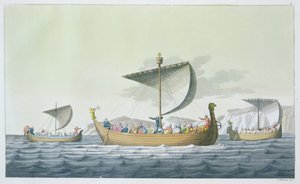 أسطول وليام الفاتح ، 1066 ، اللوحة 8 من "Le Costume Ancien et Moderne" لجول فيراريو ، نُشرت في 1820s-30