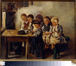 انتظر سيدتي. (في انتظار المعلم). لوحة لفلاديمير يغوروفيتش ماكوفسكي (ماكوفسكي ، ماكوفسكي) (1846-1920) ، زيت على قماش بواسطة فلاديمير إيغوروفيتش ماكوفسكي