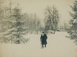 الكونت ليف نيكولايفيتش تولستوي يمشي. بواسطة فلاديمير Grigorievich Chertkov
