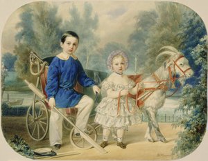 غراند دوق ألكسندر وجراند دوق أليكسي عندما كان طفلاً ، 1853 (مرحاض على ورق مقوى)