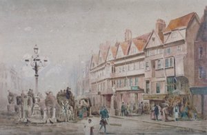 المنظر شرقاً على طول الجانب الجنوبي من Holborn and Stable Inn ، لندن ، 1860. بواسطة دبليو ألين