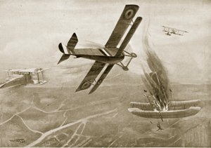 معركة الكابتن هوكر الجوية مع ثلاث طائرات ألمانية ، 25 يوليو 1915 ، توضيح من "تاريخ الأمة"