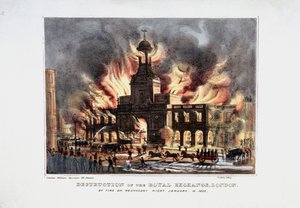 حريق `` تدمير البورصة الملكية '' الثاني ، لندن ، 1838 بواسطة كاتب W