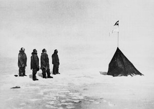 Roald Amundsen, Helmer Hanssen, Sverre Hassel and Oscar Wisting in front of the tent erected at the South Pole, December 16