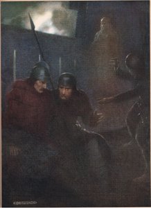 يظهر شبح والد هاملت ، من "هاملت" بقلم ويليام شكسبير ، طبعة نشرها Hodder und Stoughton في عام 1915