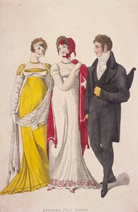 امرأتان ورجل يرتدي فستان سهرة كامل ، c1810