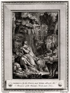 Orpheus ، بصوته و Lyre ، يجذب انتباه الحيوانات والصخور والأشجار ، 1774.