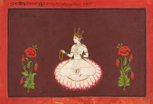 ساراسواتي ، ورقة من سلسلة آلهة ، حوالي 1680-1700 (ألوان مائية غير شفافة وذهبية على ورق) بواسطة واجد (attr.to)