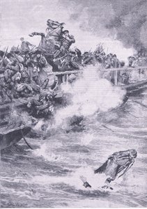 سيفاستوبول: التراجع فوق جسر القوارب ، التوضيح من المعارك البريطانية على البر والبحر ، 1915 بواسطة الحوت باجيت