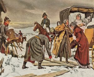 فرار الملكة لويز إلى ميميل، 5 يناير 1807 (صورة حجرية ملونة محسنة) بواسطة فالديمار فريدريش