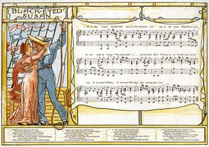"Black-Eyed Susan" ، رسم توضيحي للأغنية من "Pan-Pipes" ، كتاب الأغاني القديمة ، مرتب حديثًا ومع المرافقات من Theo. Marzials ، نشر في لندن من قبل جورج روتليدج وأولاده ، 1884 (لون ليث بواسطة والتر كرين