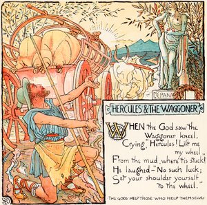 هرقل و Wagoner ، رسم توضيحي من &39;Baby&39;s Own Aesop&39; ، منقوش ومطبوع بواسطة إدموند إيفانز ، لندن ، تم نشره عام 1920