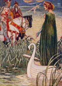 الملك آرثر يسأل سيدة البحيرة عن سيف Excalibur ، 1911. بواسطة والتر كرين