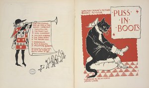 قائمة المحتويات وصفحة العنوان لـ "Puss in Boots". بواسطة والتر كرين