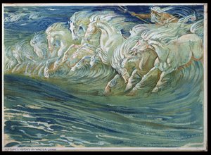 خيول نبتون ، رسم توضيحي لـ "الأسطورة اليونانية الأسطورية" ، نُشر في لندن ، 1910 (انظر أيضًا 169595)