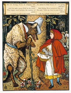 The Little Red Riding Hood (لقاء مع الذئب) - بقلم جون لين ، كتب والتر كرين المصورة ، لندن ونيويورك ، ديب. القرن ال 20 بواسطة والتر كرين