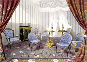 كريستال بالاس ، غرفة تقاعد الملكة ، من Recollection's of the Great Exhibition (حجر ملون)