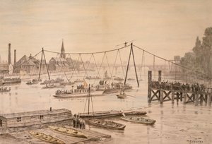 تشارلز بلوندين يعبر نهر التايمز على حبل مشدود ، لندن ، قبل عام 1897.