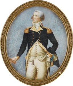 صورة لجورج واشنطن (1732-1799) ، لروبرتسون ، والتر (1750-1801). ألوان مائية ، غواش على قرن بواسطة والتر روبرتسون