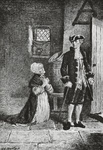 إلسبيث واللورد جلينالان، رسم توضيحي لرواية الآثار، رواية تاريخية كتبها والتر سكوت (1771-1832)، نقش بواسطة والتر سكوت