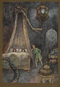 اللوحة 3: "هرع للخروج من مخبأه وقتل الثعبان" ، من القصص الشعبية البنغالية ... مع 32 رسمًا ملونًا لوارويك جوبل. (الطبعة الفاخرة) بواسطة وارويك جوبل