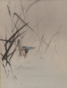 اصطياد الطيور الأسماك بين القصب ، كاليفورنيا. 1887. بواسطة واتانابي باجي