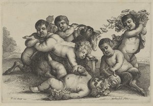 ثلاثة أولاد ، اثنان من الساتير ، وباكي ماعز Putti and Satyrs (عنوان المسلسل) بواسطة وينسلوس هولار