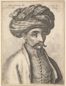 رأس وكتفين تركي ، مع شارب وعمامة كبيرة ، 1645.
