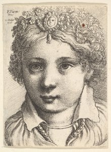 رأس فتاة صغيرة ترتدي غطاء رأس مرصع بالجواهر ، كاليفورنيا. 1645. بواسطة وينسلوس هولار