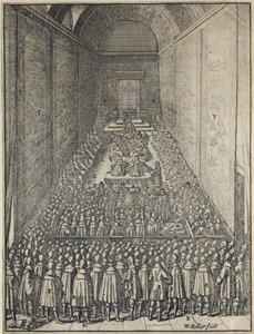 الجزء الداخلي من مجلس اللوردات أثناء الجلسة ، قصر وستمنستر ، لندن ، c1650 بواسطة وينسلوس هولار