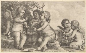 يسوع ، القديس يوحنا المعمدان وأربعة كروب ، 1625-1677. بواسطة وينسلوس هولار